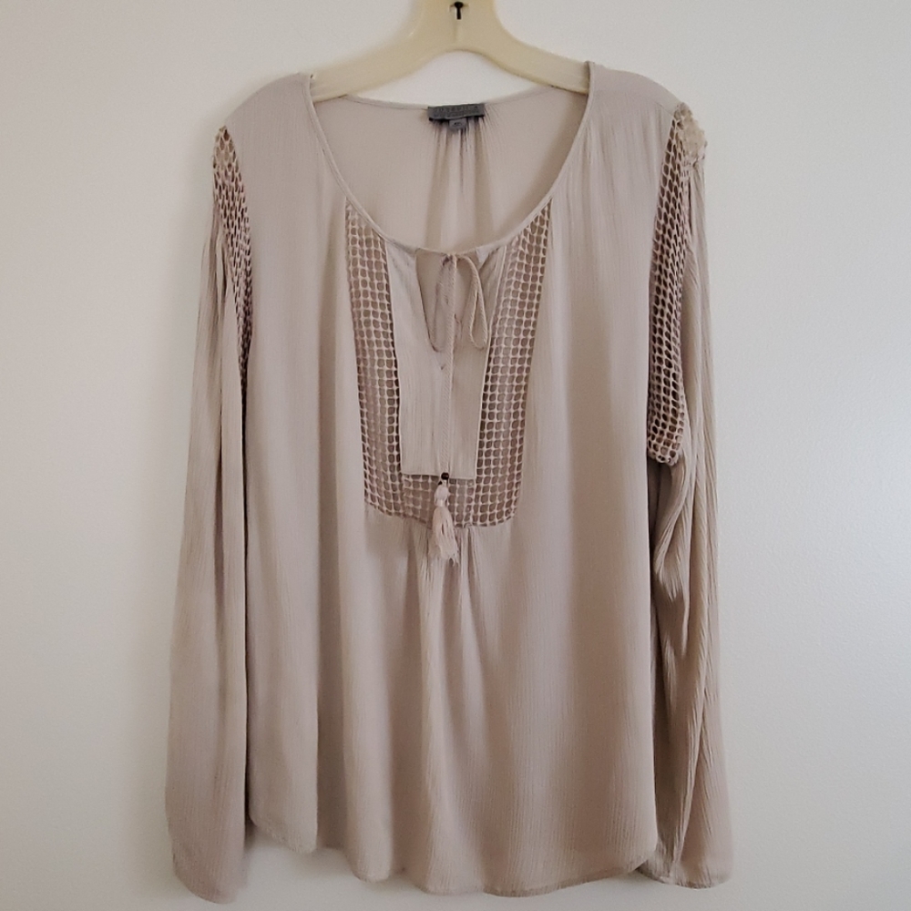 Joseph A. Boho Tan Beige Long Sleeve Peasant Top XXL